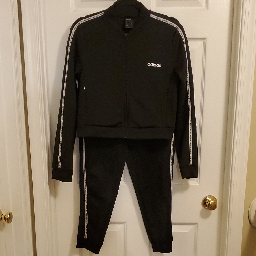 Adidas Black Tracksuit with White And Black Detail Sz M